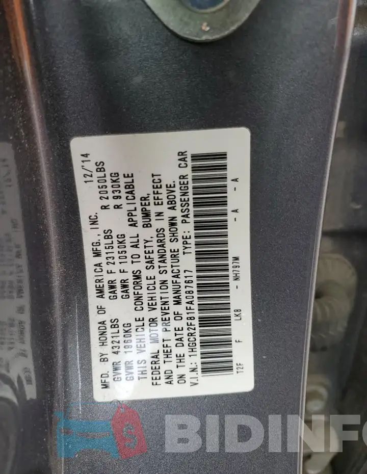 1HGCR2F81FA087617 Photo# 12
