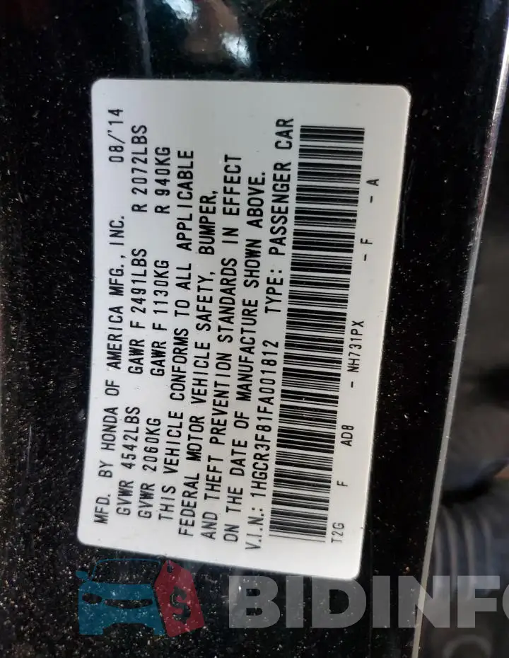 1HGCR3F81FA001812 Photo# 12