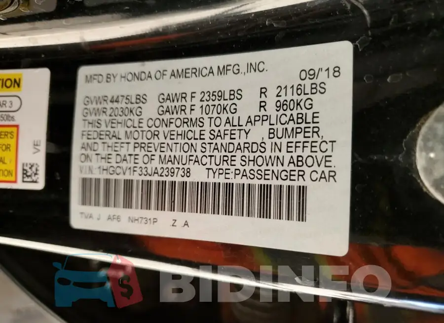 1HGCV1F33JA239738 Photo# 12
