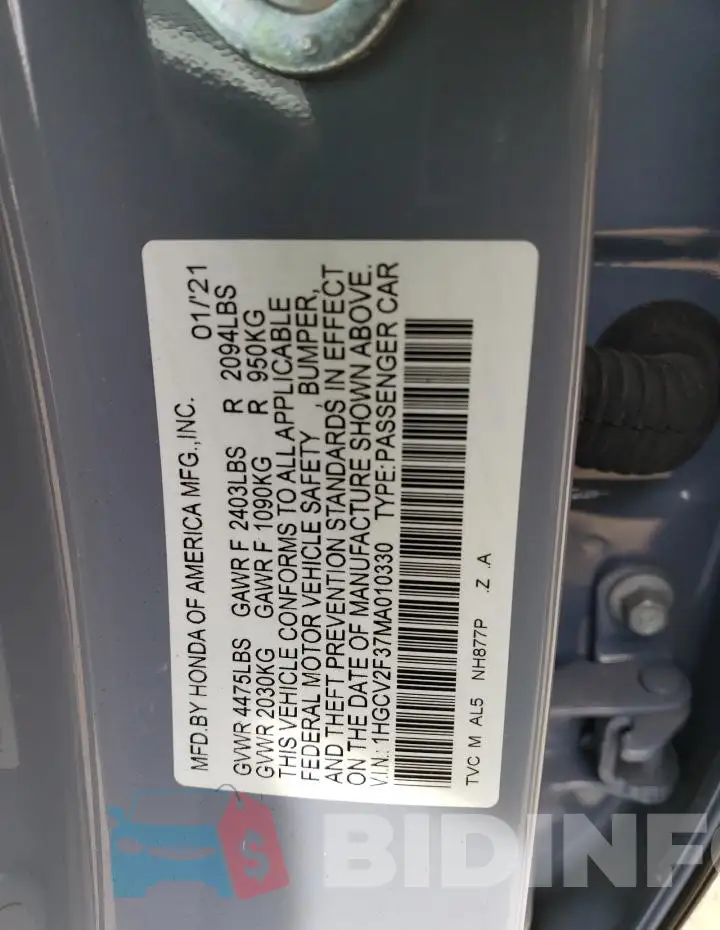 1HGCV2F37MA010330 Photo# 12