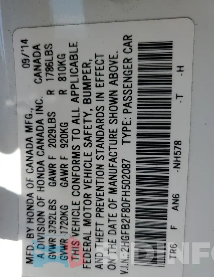 2HGFB2F80FH502087 Photo# 12