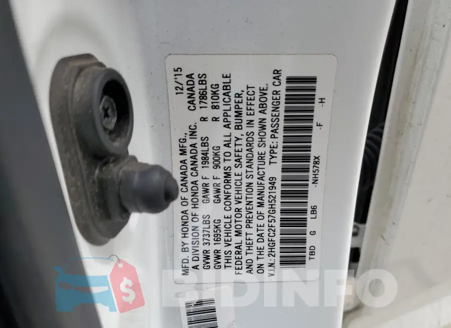 2HGFC2F57GH521949 Photo# 12