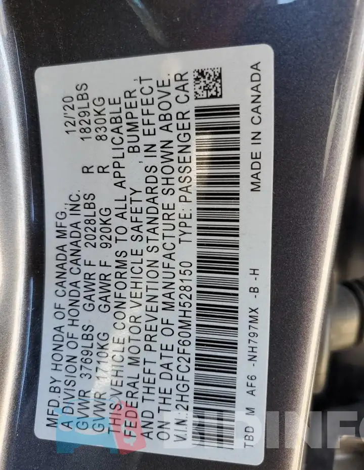 2HGFC2F60MH528150 Photo# 12