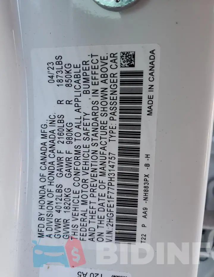 2HGFE1F77PH314757 Photo# 12