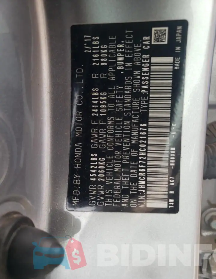 JHMCR6F72HC021676 Photo# 12