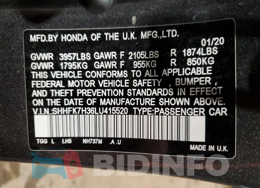 SHHFK7H36LU415520 Photo# 12