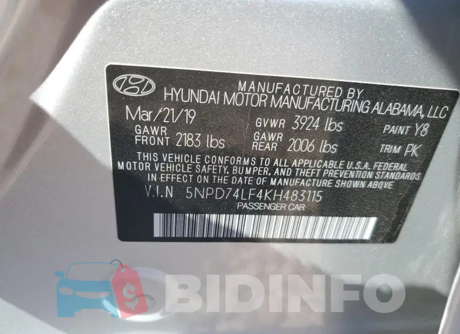 5NPD74LF4KH483115 Photo# 12