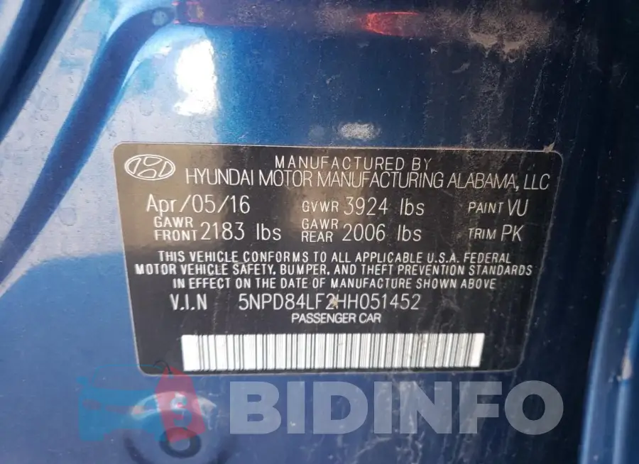 5NPD84LF2HH051452 Photo# 12