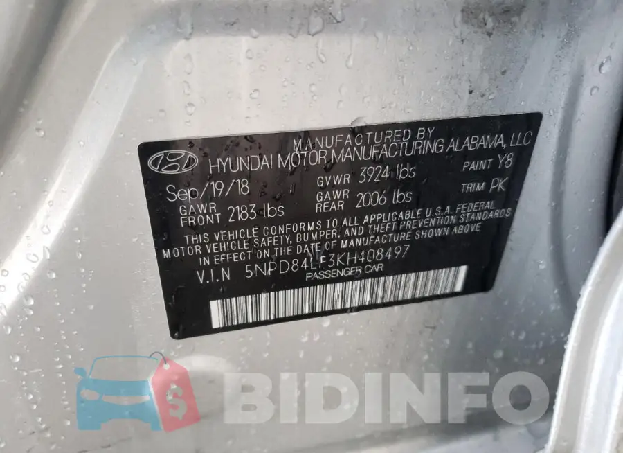 5NPD84LF3KH408497 Photo# 12