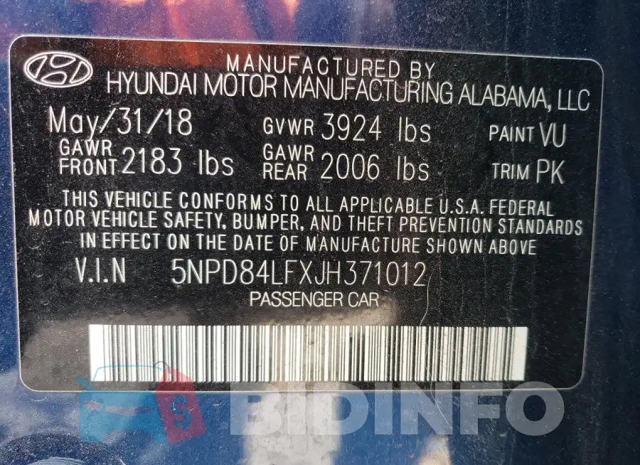 5NPD84LFXJH371012 Photo# 12