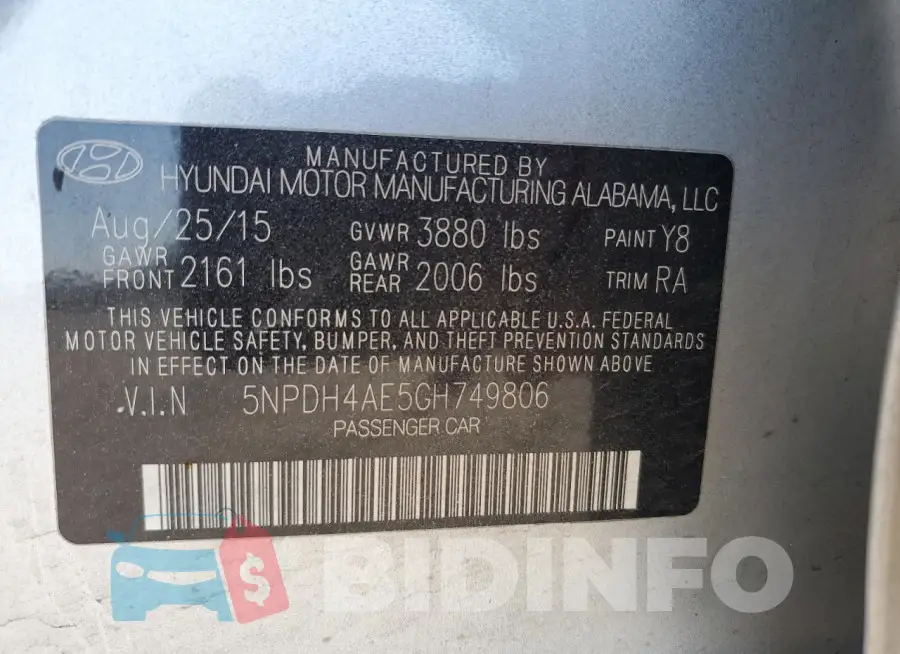 5NPDH4AE5GH749806 Photo# 12