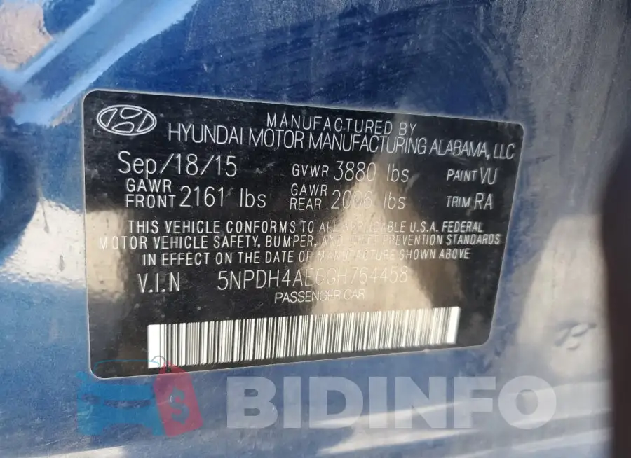 5NPDH4AE6GH764458 Photo# 12