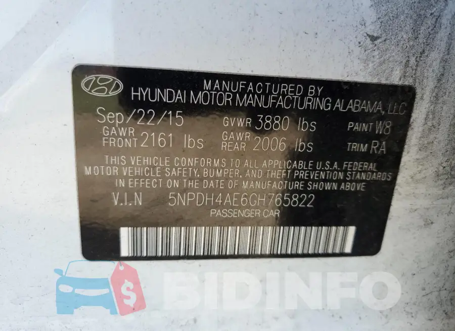5NPDH4AE6GH765822 Photo# 12