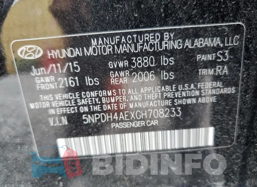 5NPDH4AEXGH708233 Photo# 12