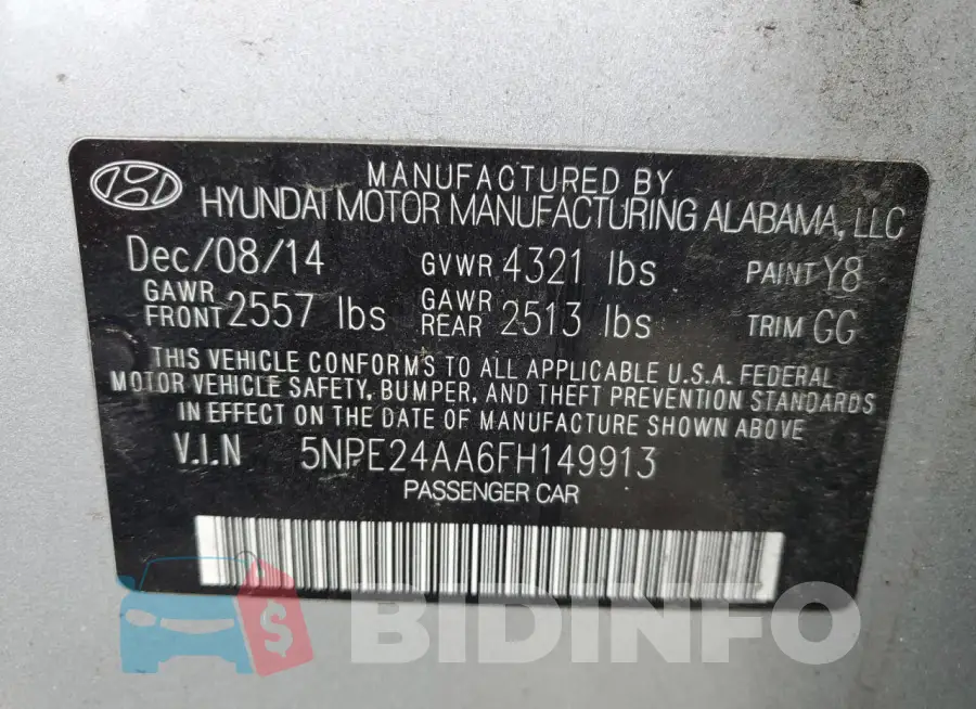 5NPE24AA6FH149913 Photo# 13