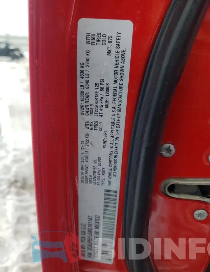 3C6UR5FL6NG191147 Photo# 12