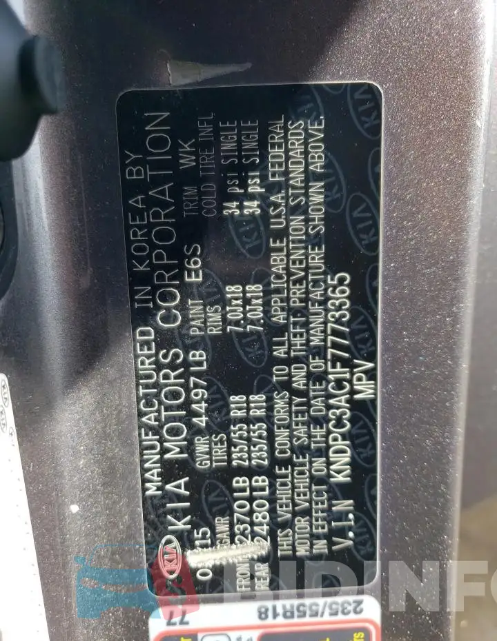 KNDPC3AC1F7773365 Photo# 13