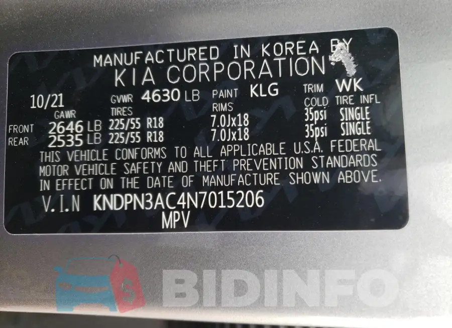 KNDPN3AC4N7015206 Photo# 12
