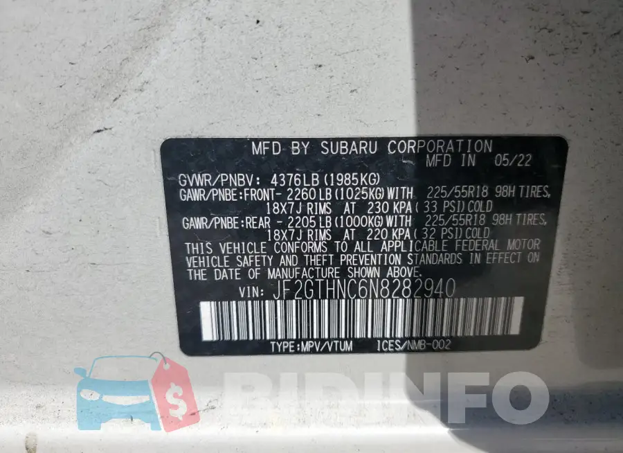 JF2GTHNC6N8282940 Photo# 13