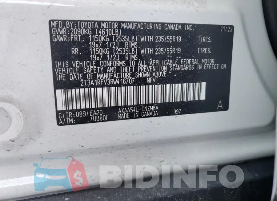 2T3A1RFV3RW416707 Photo# 12