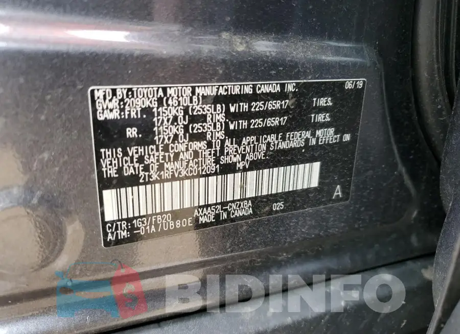 2T3K1RFV3KC012091 Photo# 12