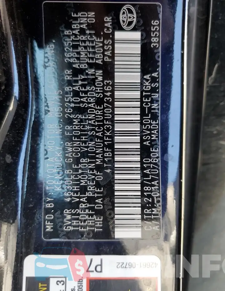 4T1BF1FK3FU073463 Photo# 12