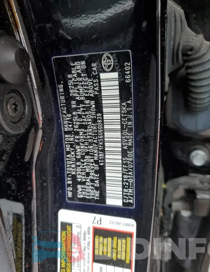 4T1BF1FK5GU600839 Photo# 12