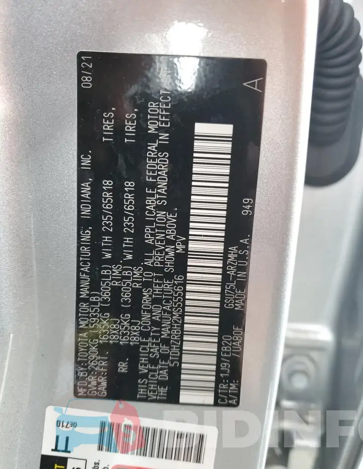 5TDHZRBH2MS555616 Photo# 13