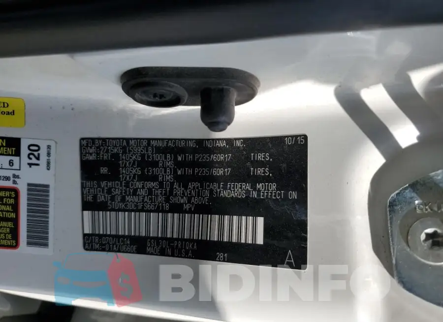 5TDYK3DC1FS667118 Photo# 13