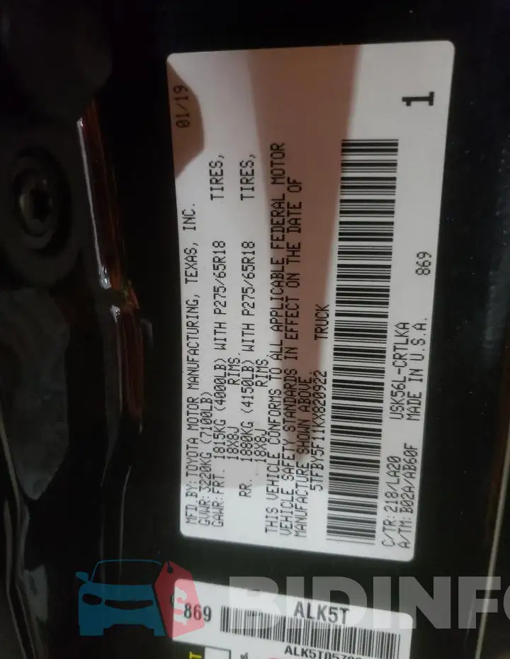 5TFBY5F11KX820922 Photo# 12