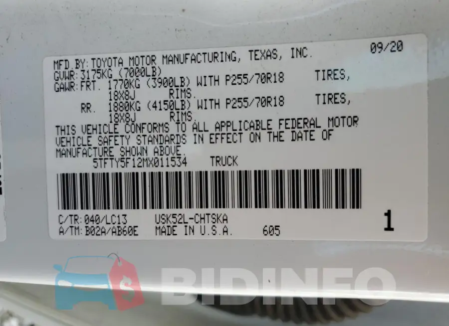 5TFTY5F12MX011534 Photo# 12