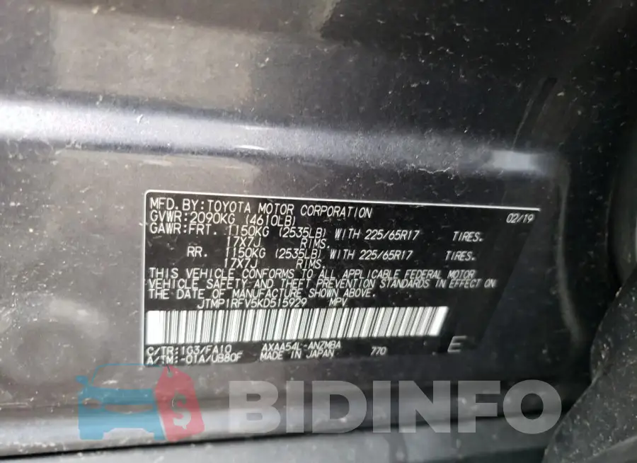 JTMP1RFV5KD515929 Photo# 13