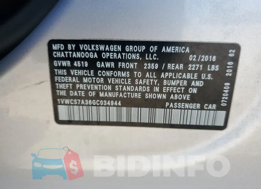 1VWCS7A36GC034944 Photo# 12