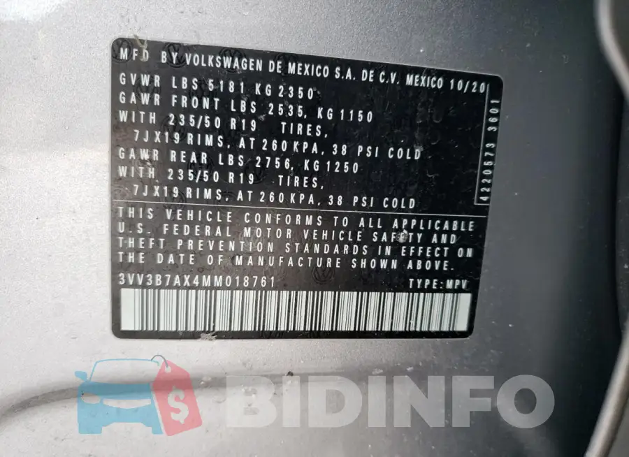 3VV3B7AX4MM018761 Photo# 12