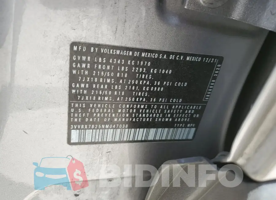 3VVRX7B25NM047038 Photo# 13