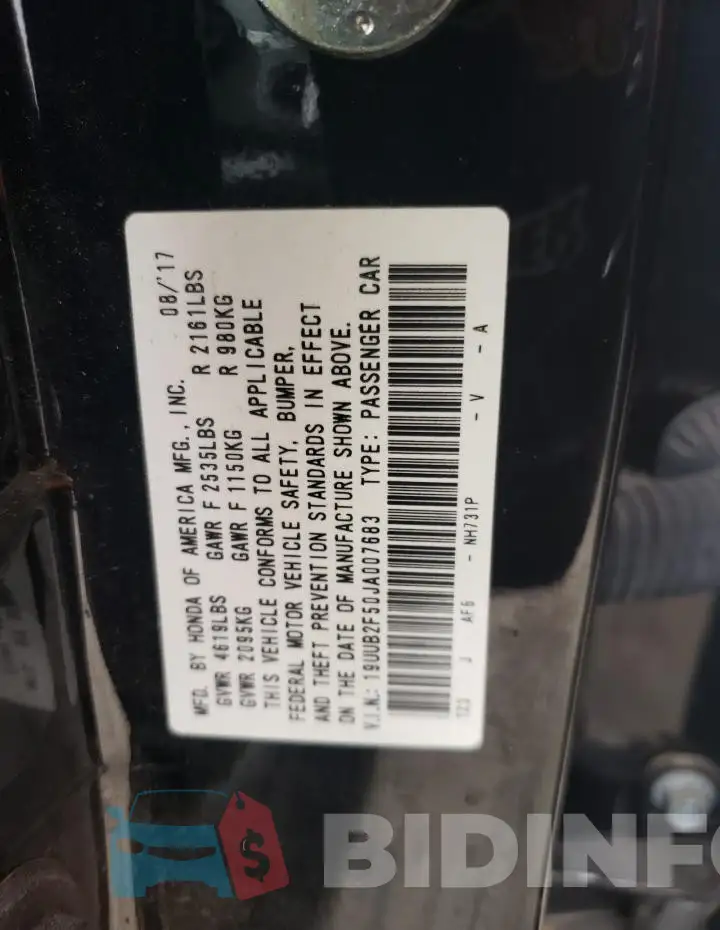 19UUB2F50JA007683 Photo# 13