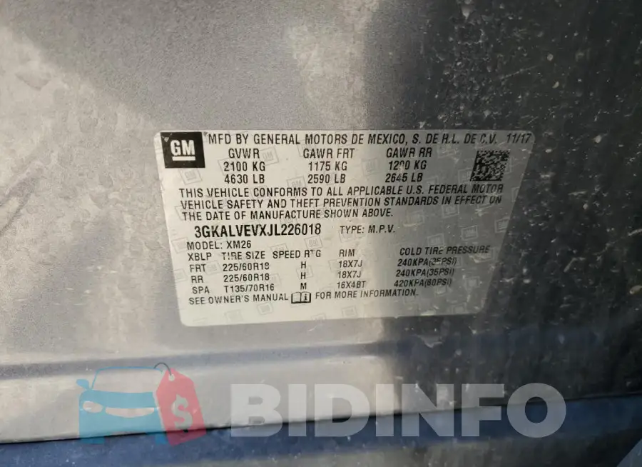 3GKALVEVXJL226018 Photo# 13