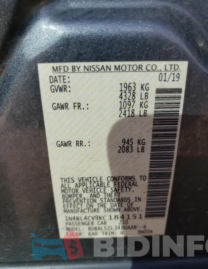 1N4BL4CV9KC184151 Photo# 12
