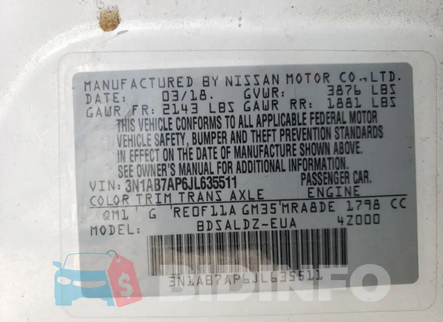 3N1AB7AP6JL635511 Photo# 13