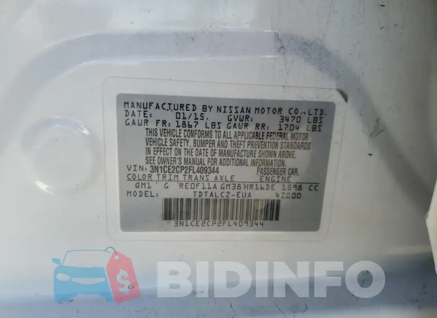 3N1CE2CP2FL409344 Photo# 13