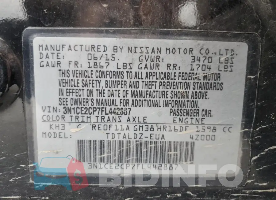 3N1CE2CP7FL442887 Photo# 12