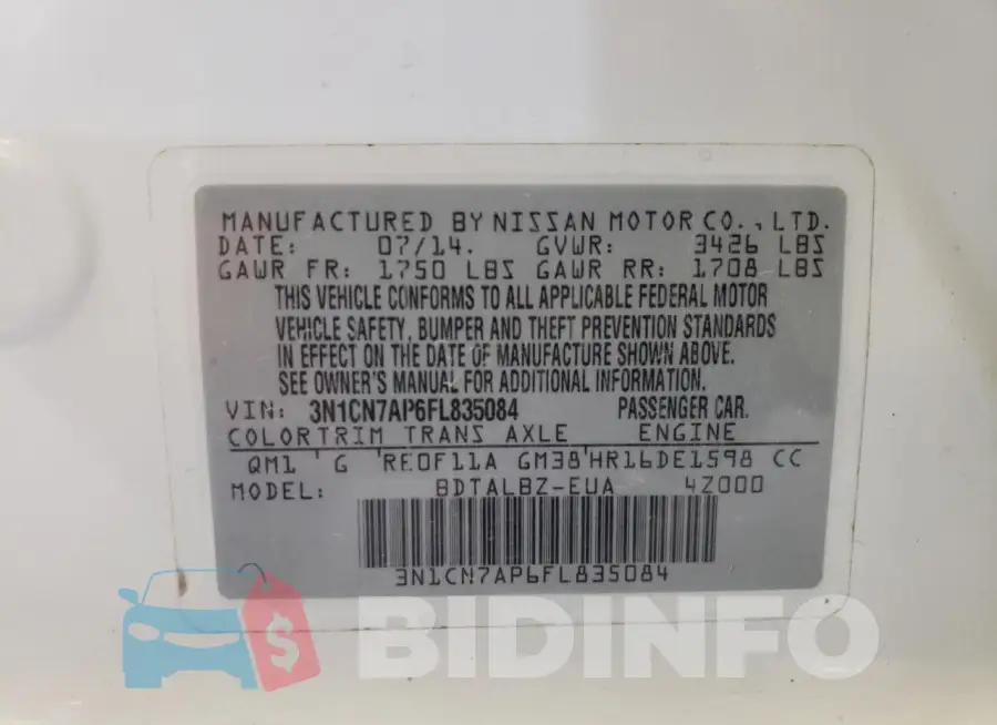 3N1CN7AP6FL835084 Photo# 13