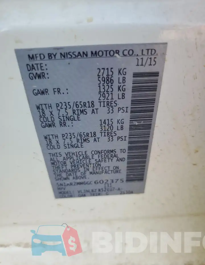 5N1AR2MM6GC602375 Photo# 12