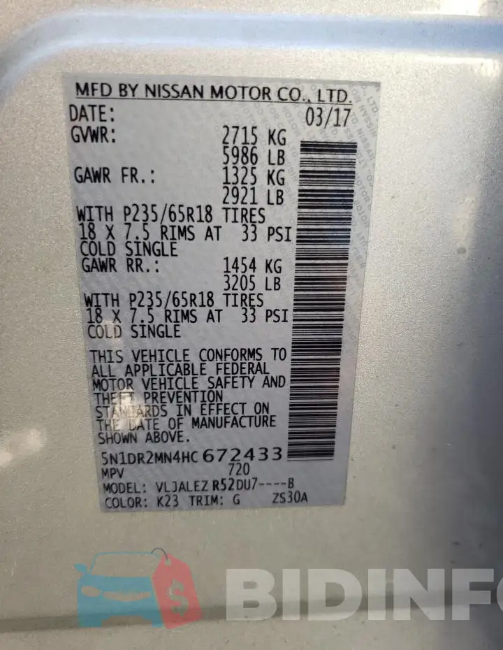 5N1DR2MN4HC672433 Photo# 13