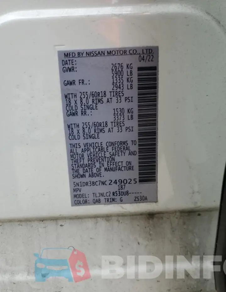 5N1DR3BC7NC249025 Photo# 13