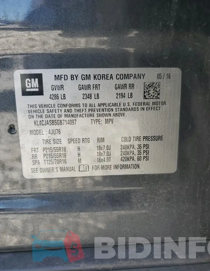 KL4CJASB5GB714097 Photo# 13