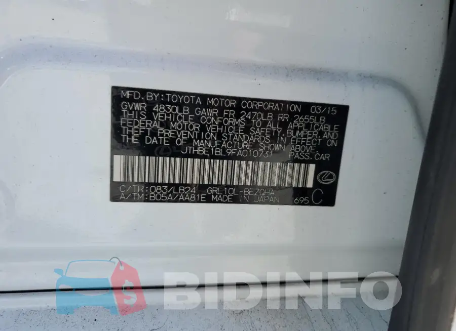 JTHBE1BL9FA010731 Photo# 12