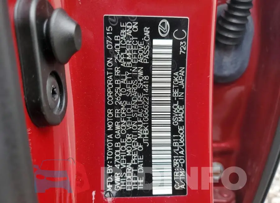 JTHBK1GG6G2214418 Photo# 12