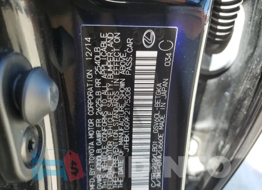 JTHBK1GG9F2175208 Photo# 13