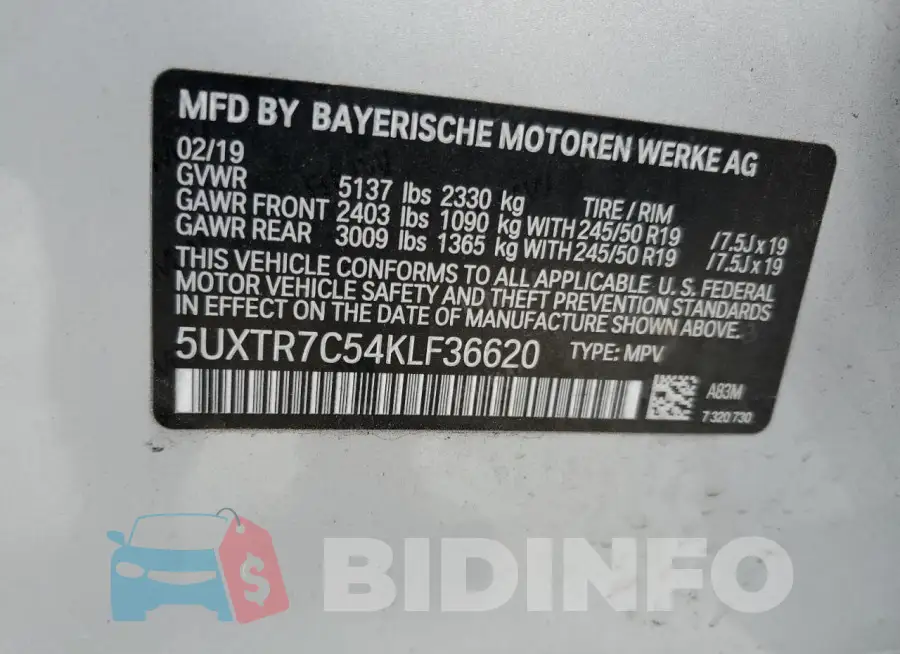 5UXTR7C54KLF36620 Photo# 13